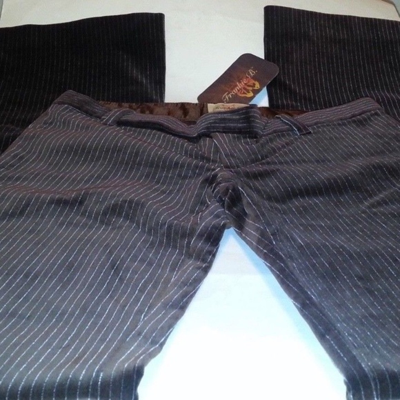 NWT FRANKIE B Velvet Low Rise 35" TALL Pin Striped Long Slacks Earth Tone - Picture 3 of 6